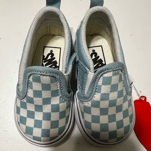 New in box toddler size 4 vans checkerboard aqua blue